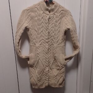 Exquisite Cream Knit Guinevere Cardigan Sweater 100% Lamb Wool Winter Wonderland